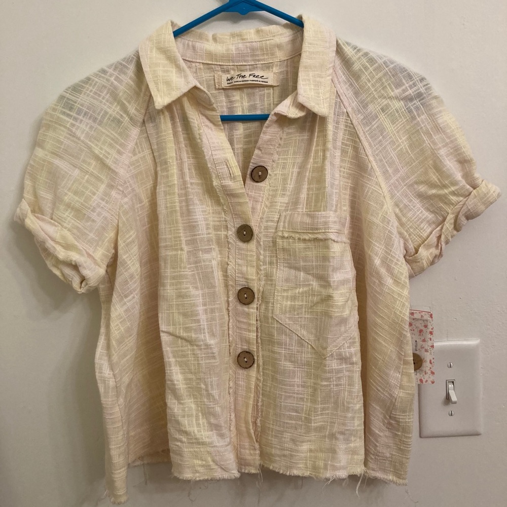 NWT Yellow, Pink Free People Button Up Shirt SZ S